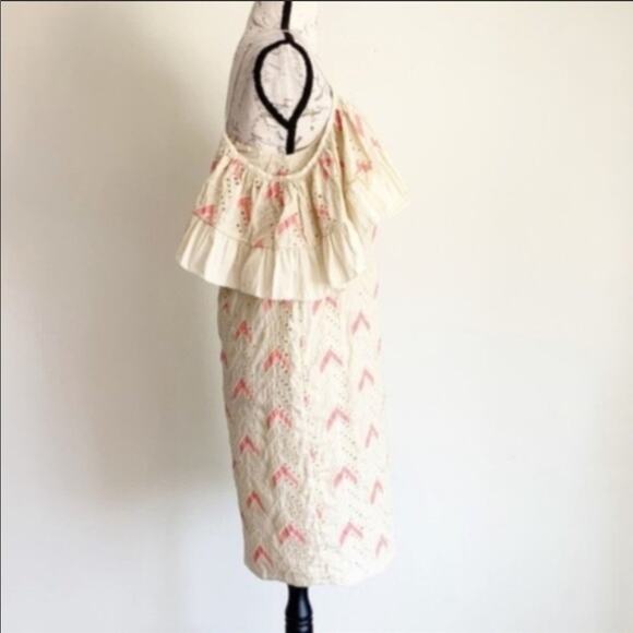 NEW PEPIN Zadie Ruffle Off Shoulder Tank TOP Cream Pink Chevron Eyelet Dress 2 - Picture 4 of 7